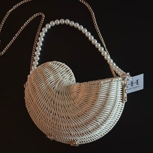 Haute Hippie wicker pearl shell bag